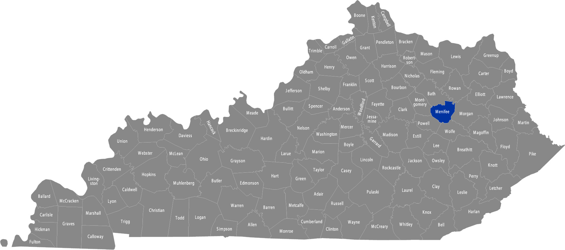 State of Kentucky map with Menifee County highlighted